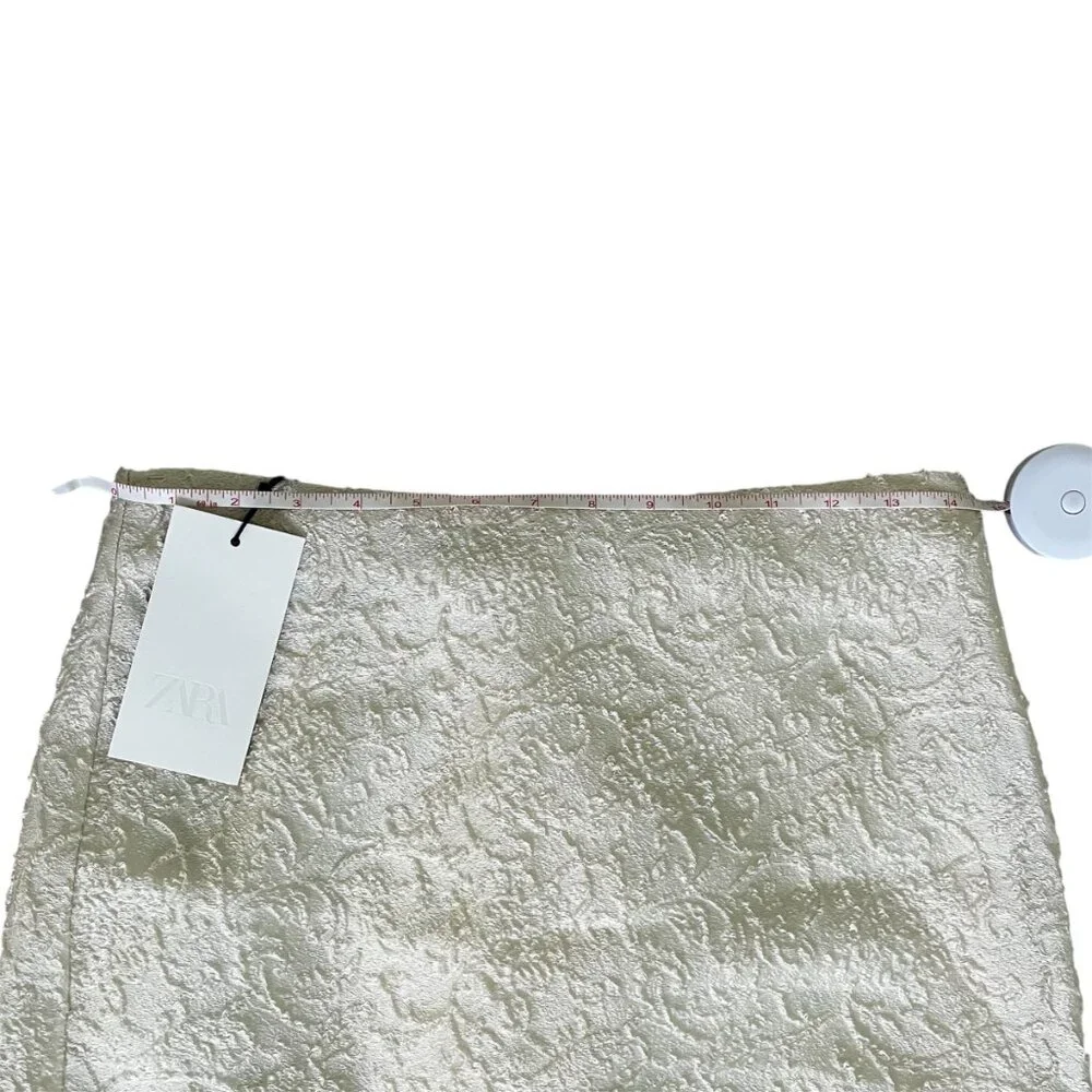 ZARA Textured Midi Pencil Skirt S Soft Gold | High Waist, Back Slit, Zip